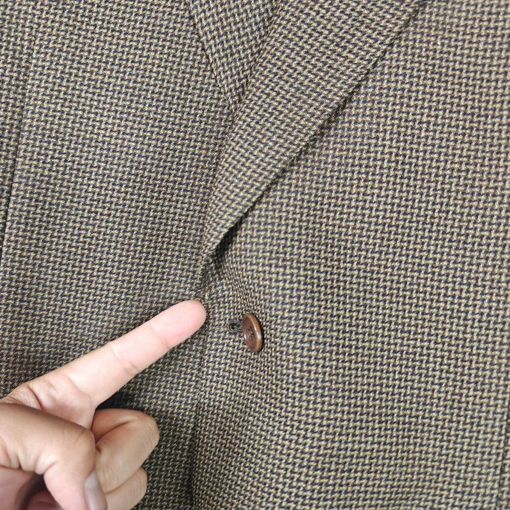 Canali Blazer Mens 44 Brown Micro Check Two Button Wool Sport Coat Italy